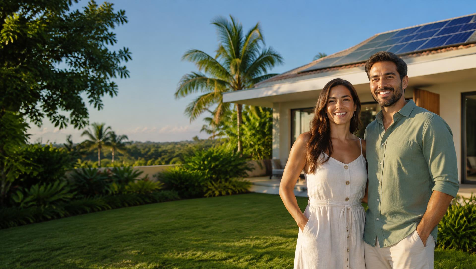 Casa com painéis solares e energia sustentável